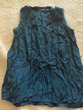 Weavers Deep Teal Sleeveless Top Ruffled Neckline